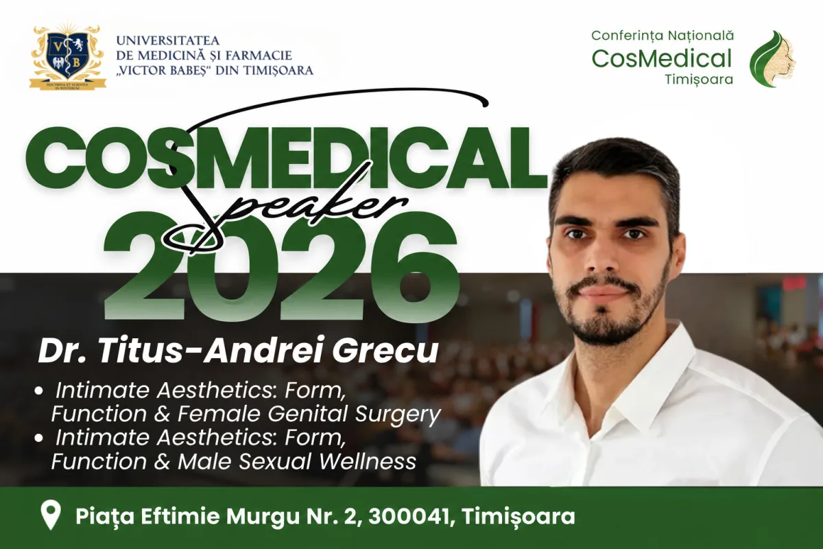Dr. Titus-Andrei Grecu, speaker la CosMedical 2026: Estetica intimă feminină și masculină, între formă, funcționalitate și sănătate